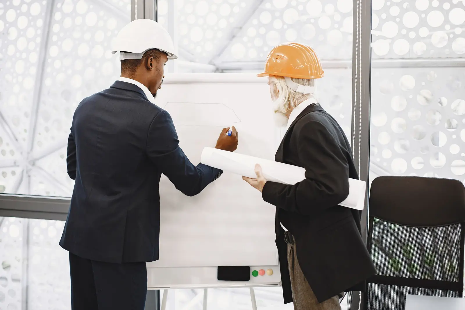 A team reviewing project plans